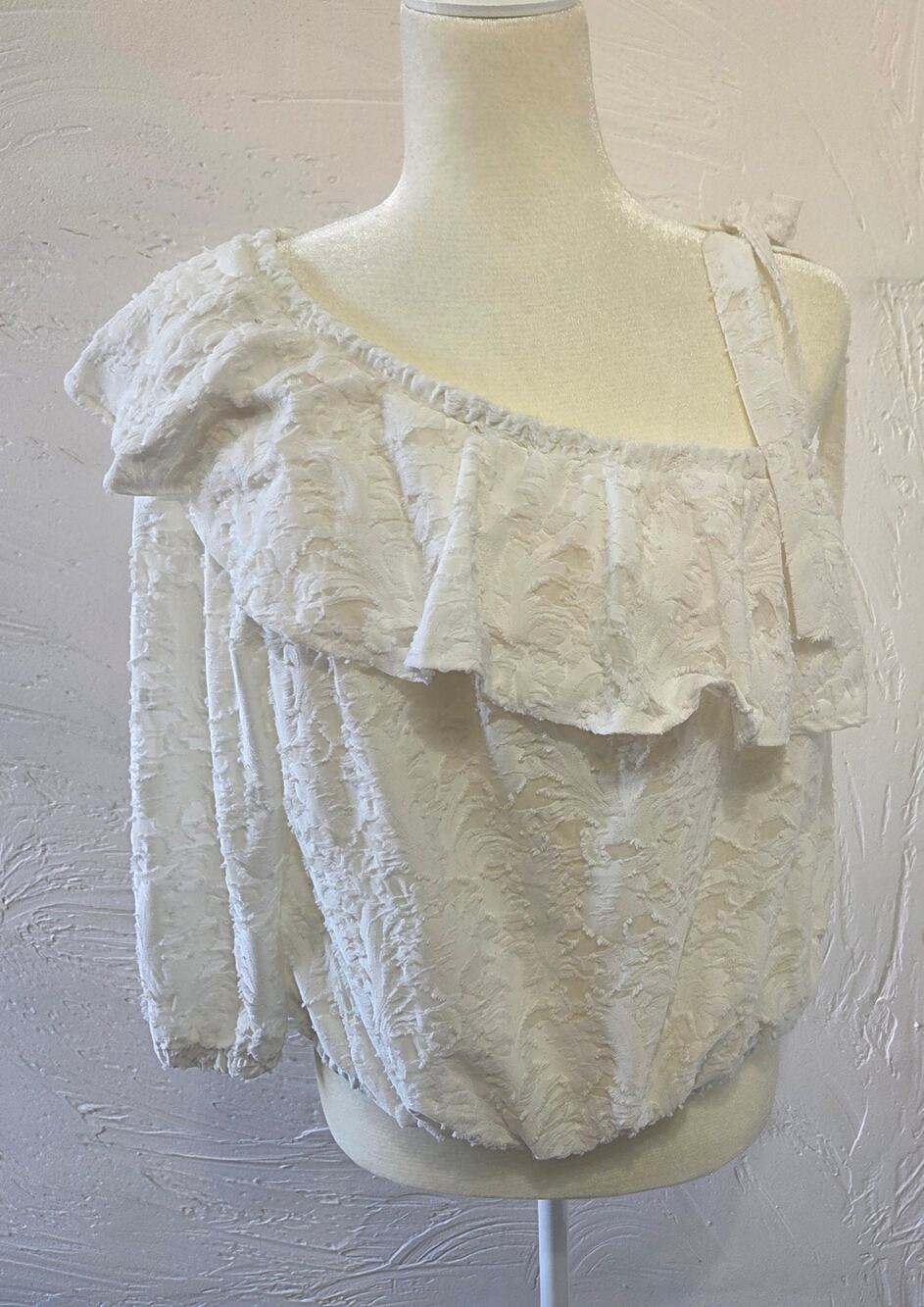 Lauren Conrad Off Shoulder One Sleeve White Blouse Woman's Size Large